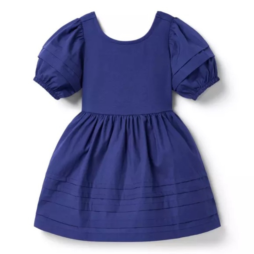 Brand New Janie & Jack Girls Indigo Blue Puff Sleeve Dress, Size 6, NWT